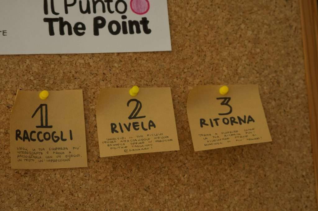Three post its pinned to a cork board for the activities included in the Siena Art Institute's 2025 Bioblitz lab