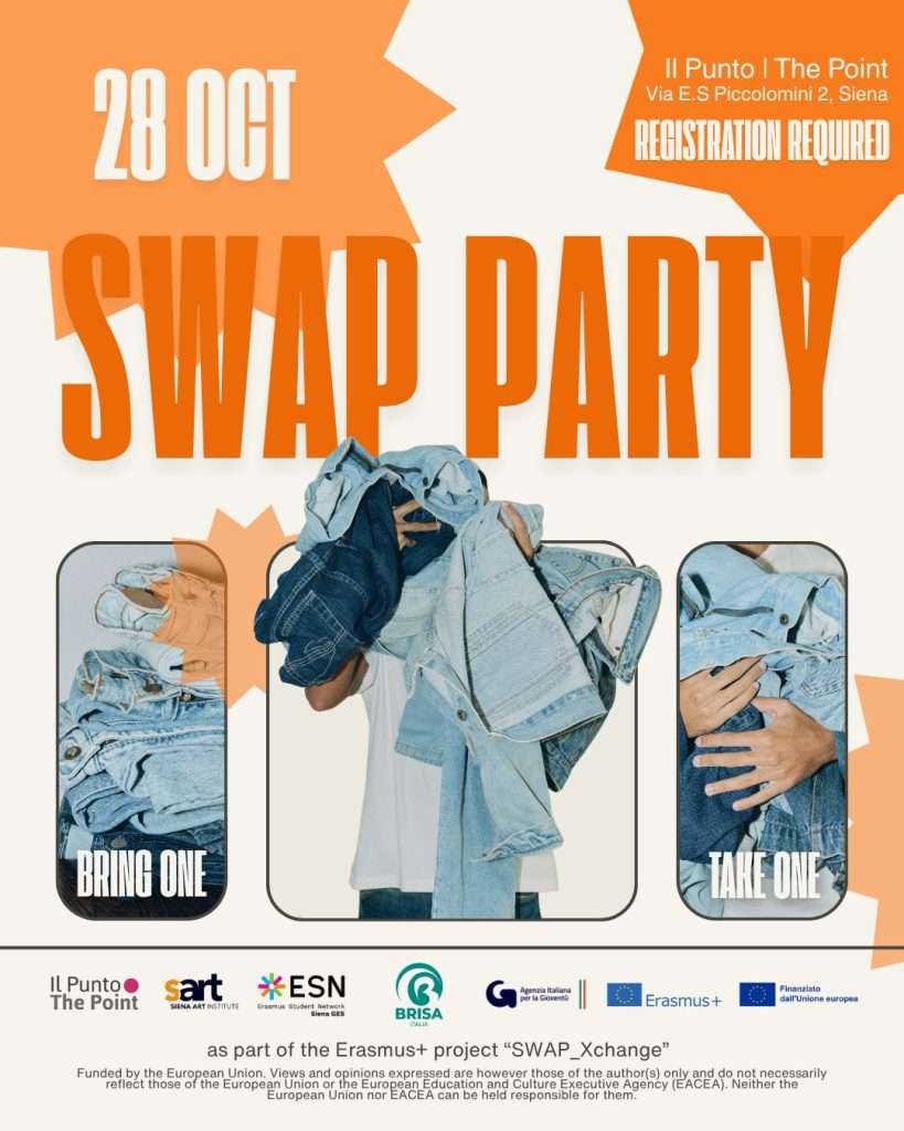 A poster for the Swap Party of October 28 2025 at the Siena Art Institute.
